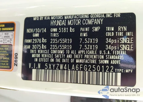 2015 Hyundai Santa Fe Sport 2.0L Turbo from USA, damaged, VIN 5XYZW4LA6FG250122